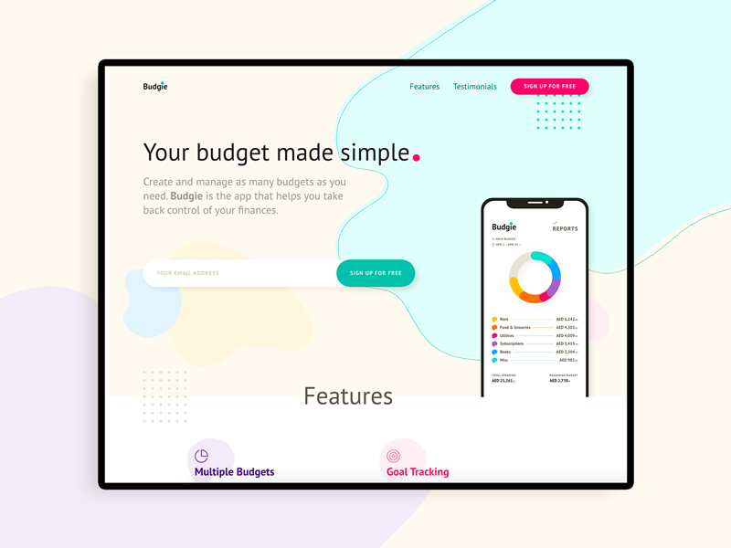 Website Product Budgie – Free Adobe XD Template